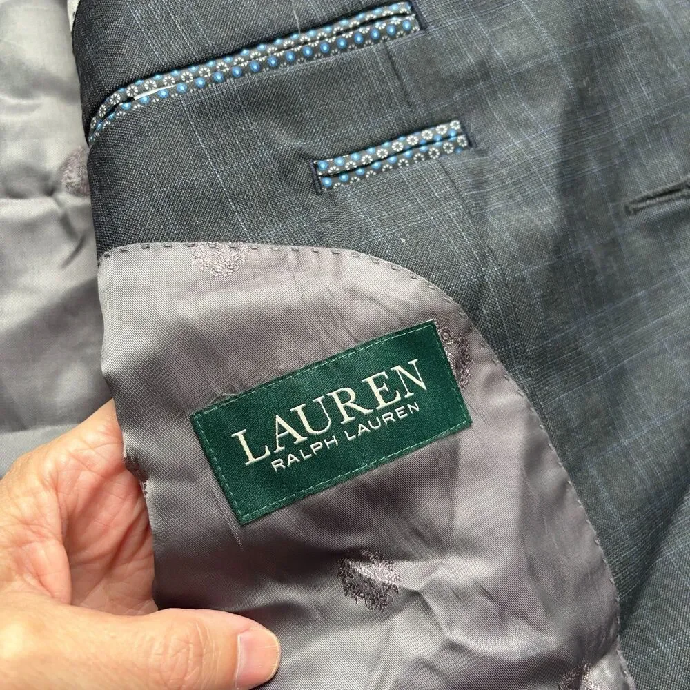 Ralph Lauren Wool Blazer Mens 44S Gray Plaid Formal Career Preppy Office Wedding